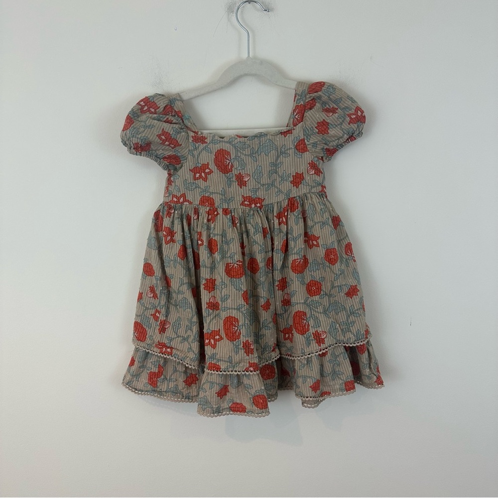 Happily Grey Girls Floral Puff-Sleeve Tiered Dress with Red Flowers Size 3T